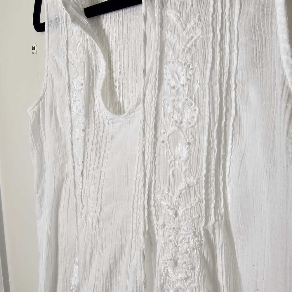 Lauren Ralph Laure M Petite White Tank Top Cotton Gauze Embroidered Boho Neutral - Picture 5 of 9
